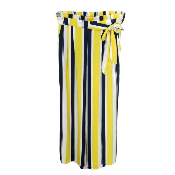 Haute Monde Striped Wide Leg Pants High Rise Trousers Yellow Black Size Small - Picture 1 of 12